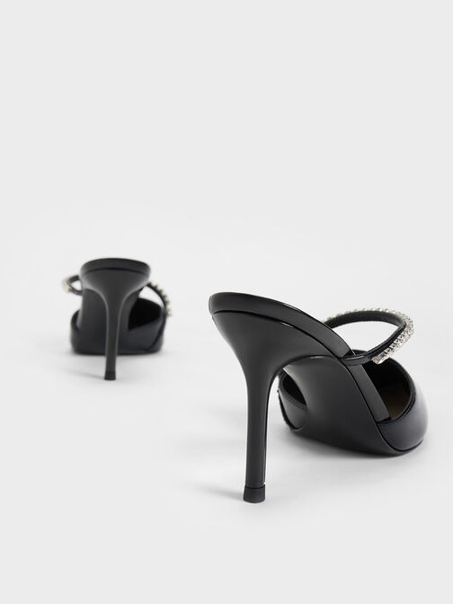 Gem-Encrusted Patent Mules, Black Patent, hi-res
