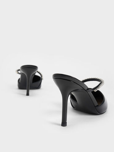 Gem-Encrusted Patent Mules, Black Patent, hi-res