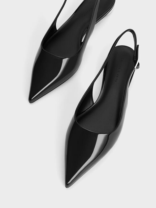 Patent Pointed-Toe Slingback Flats, Black Patent, hi-res