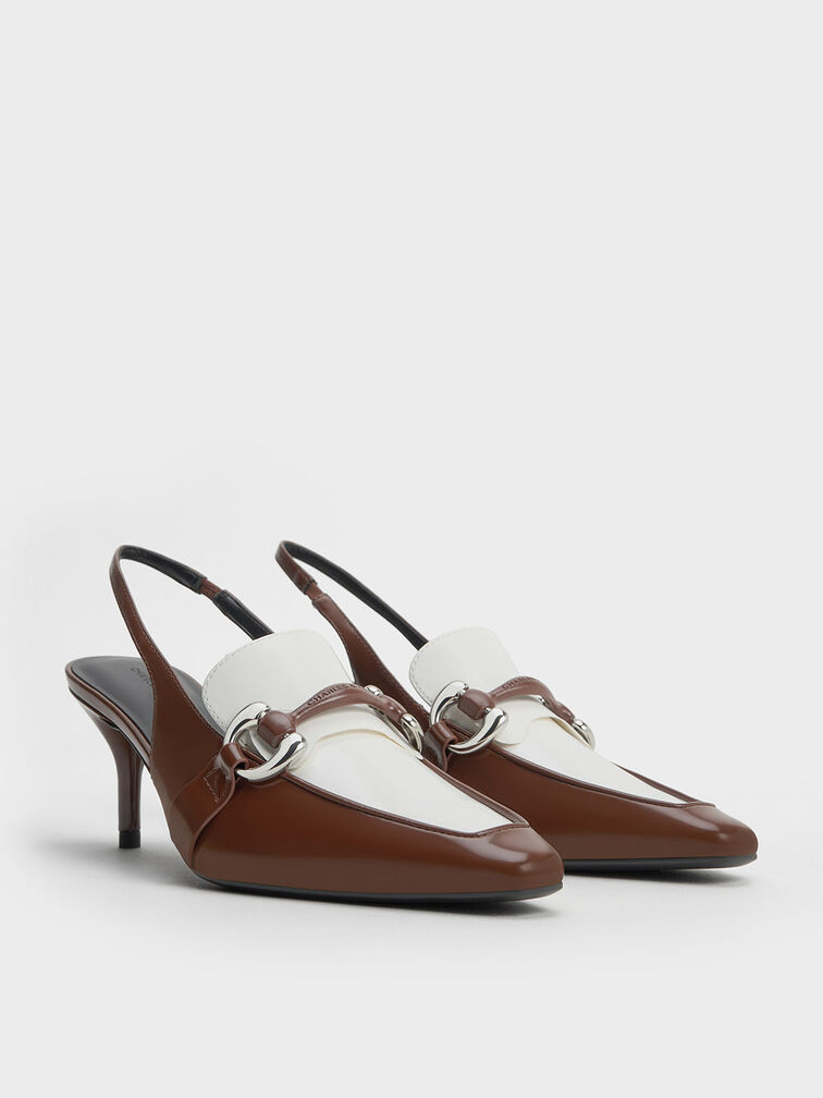 Catelaya Two-Tone Metallic Accent Slingback Pumps, Dark Brown, hi-res