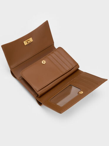 Huxley Metallic Accent Front Flap Wallet, Chocolate, hi-res