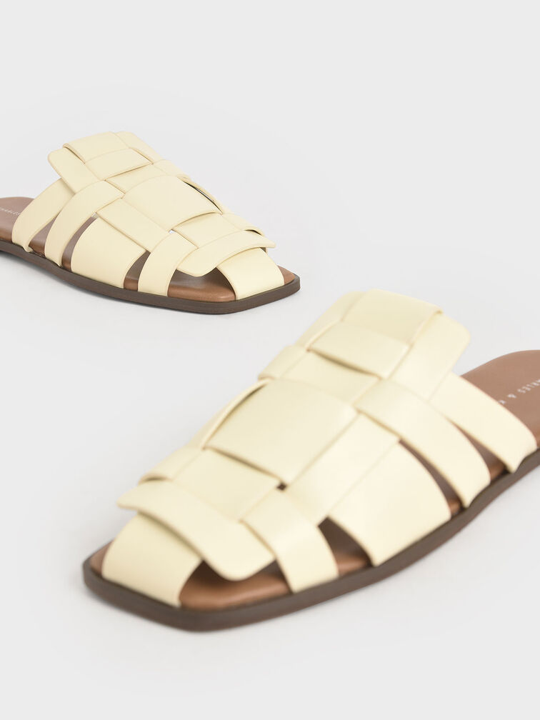 Woven Flat Mules, Chalk, hi-res
