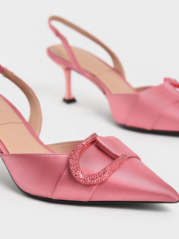 Gabine Gem-Embellished Slingback Pumps, Coral Pink, hi-res