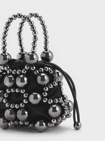 Beaded Top Handle Bag, Jet Black, hi-res