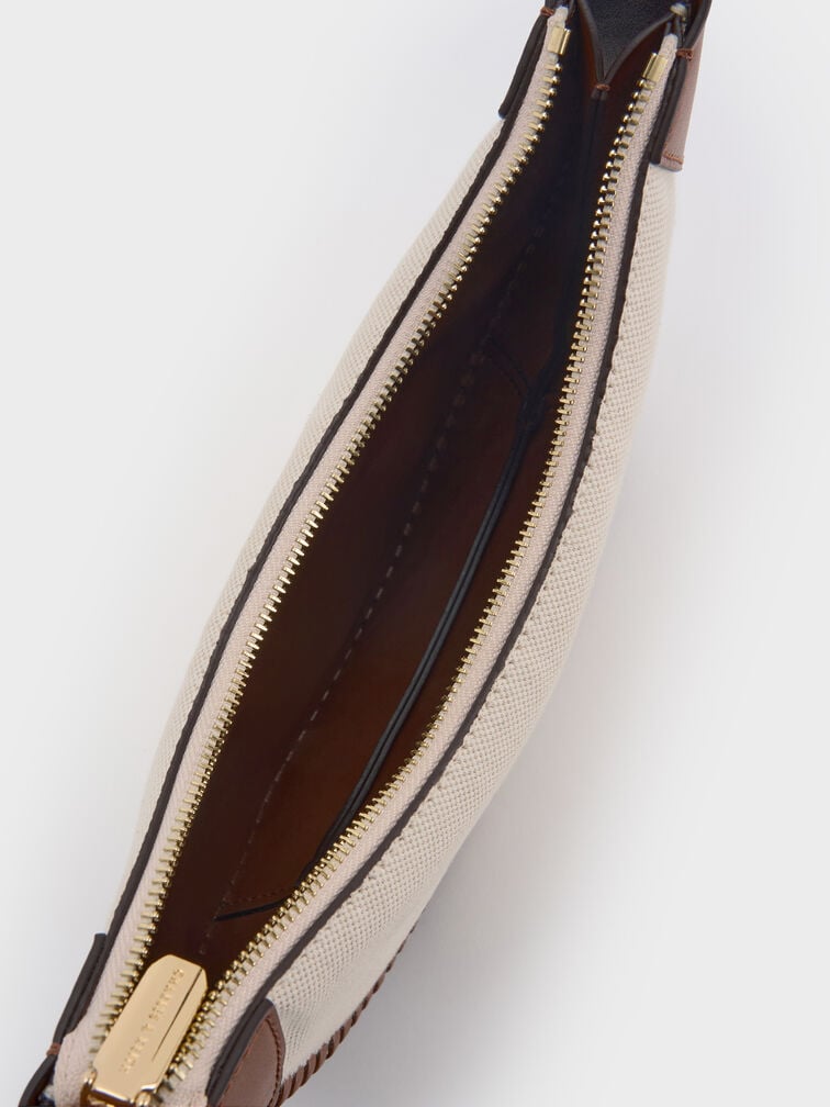 Blume Canvas Braided Curved Hobo Bag, Taupe Canvas, hi-res