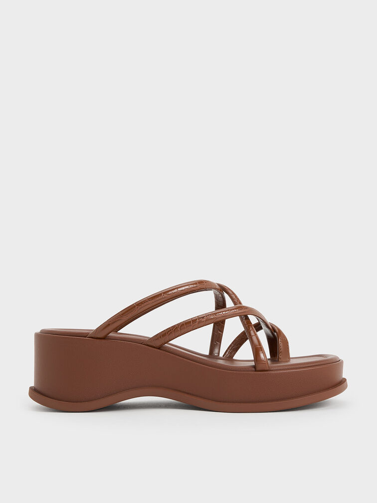Strappy Tubular Wedge Sandals, Animal Print Brown, hi-res