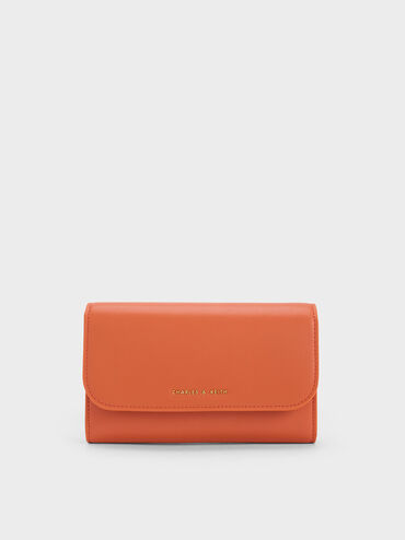 Front Flap Long Wallet, Orange, hi-res