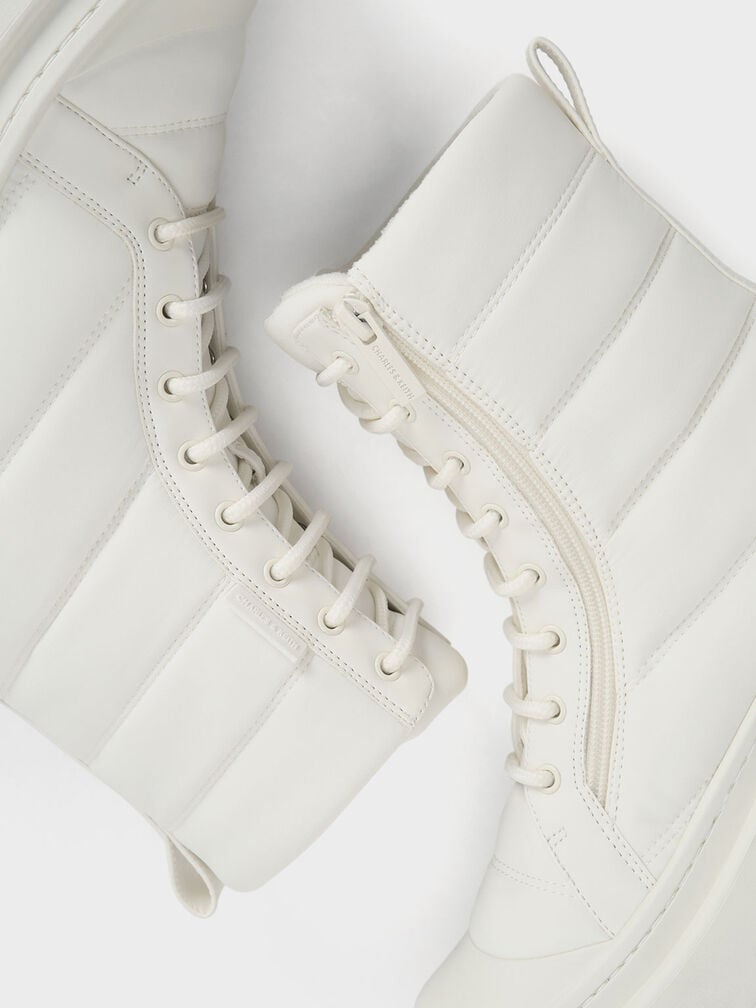 Nylon Puffy Ridged-Sole Boots, White, hi-res