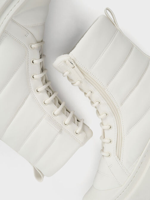 Nylon Puffy Ridged-Sole Boots, White, hi-res