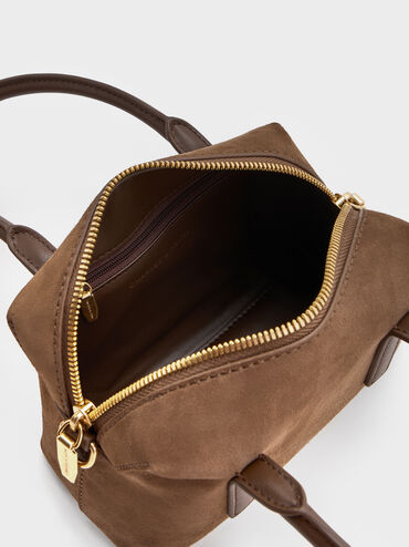 Deyna Recycled Suede Bowling Bag, Mocha Brown, hi-res