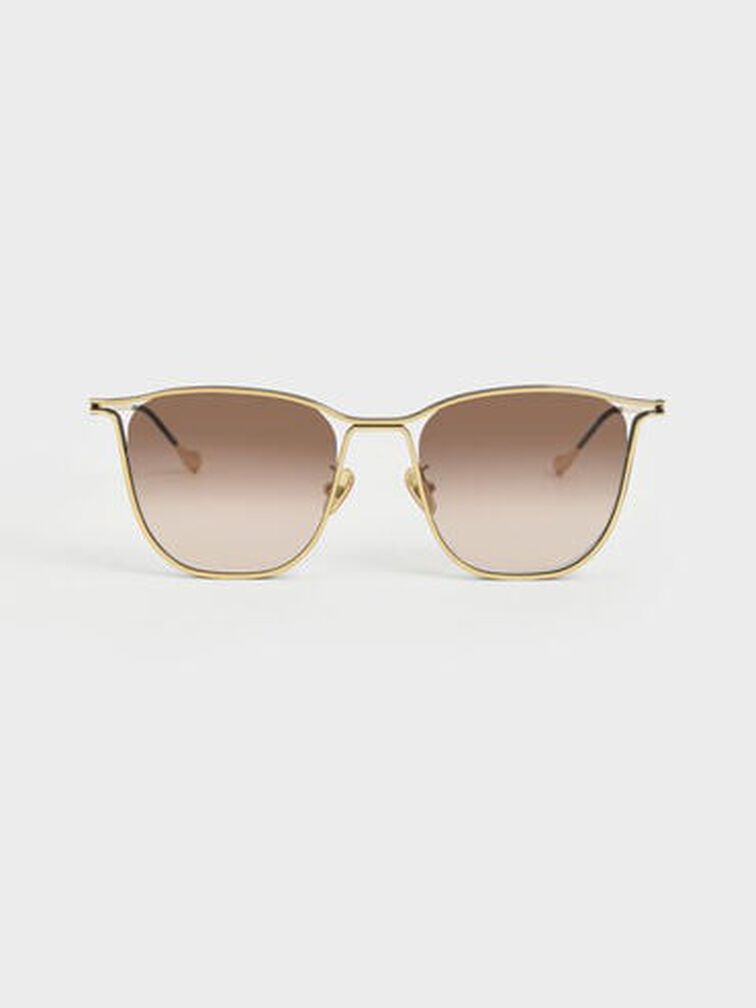 Two-Tone Wire Frame Butterfly Sunglasses, Gold, hi-res