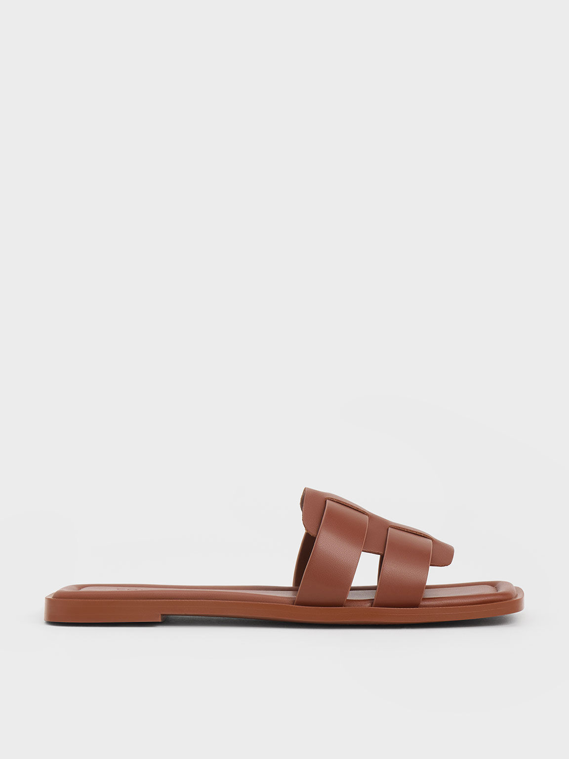 Interwoven Leather Slide Sandals, Dark Brown, hi-res