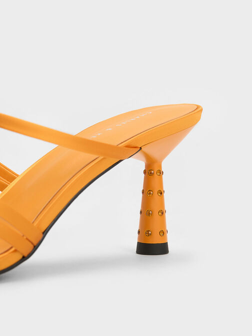 Embellished Cone Heel Sandals, Orange, hi-res