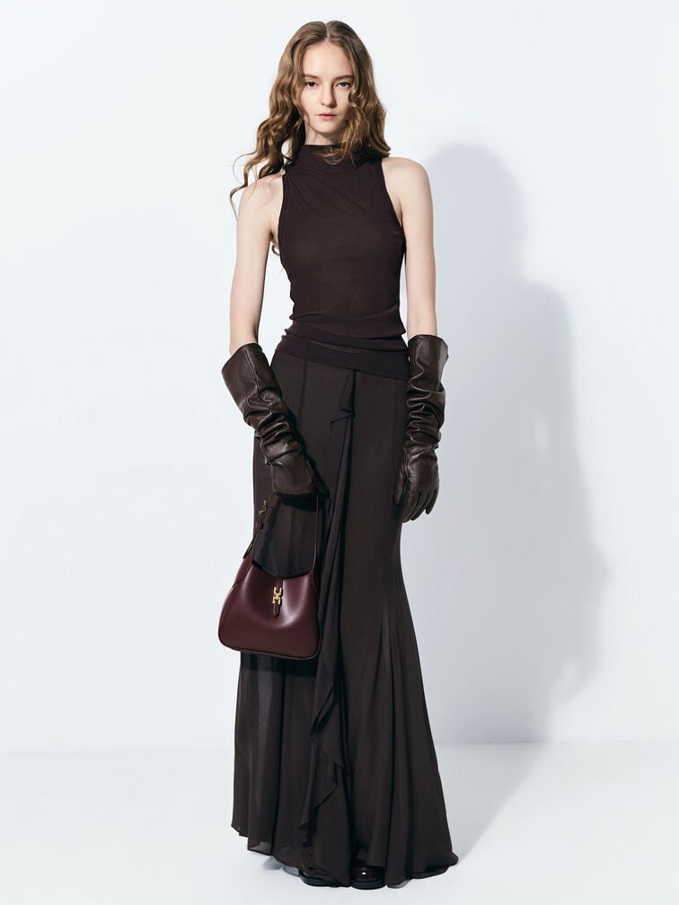 Mini Adalyn Metallic-Buckle Belted Hobo Bag, Wineberry Red, hi-res