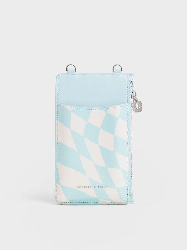 Minka Chain-Handle Checkered Card Holder, Light Blue, hi-res