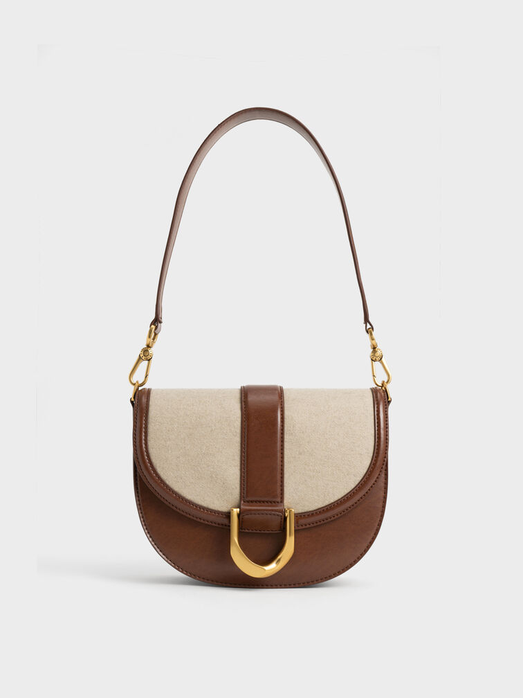 Gabine Two-Tone Saddle Bag, Chocolate, hi-res