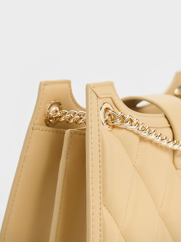 Cressida Quilted Trapeze Chain Bag, Beige, hi-res