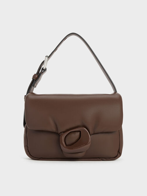 Moore Padded Shoulder Bag, Dark Brown, hi-res