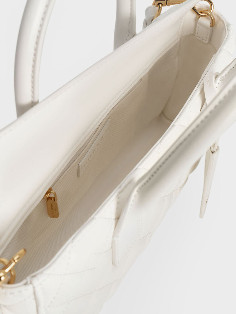 Nezu Quilted Tote Bag, White, hi-res