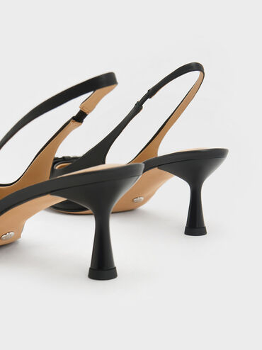 Bow Crystal-Embellished Leather Slingback Pumps, Black, hi-res