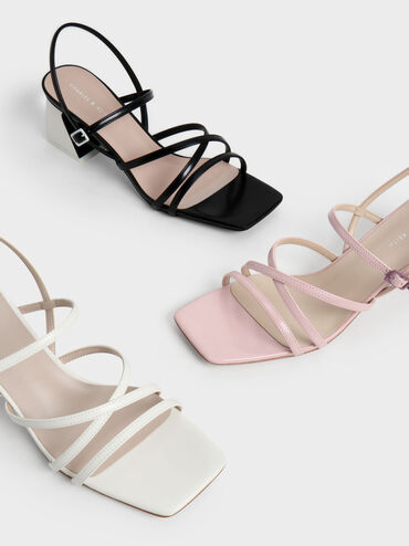 Two-Tone Trapeze Heel Sandals, Pink, hi-res