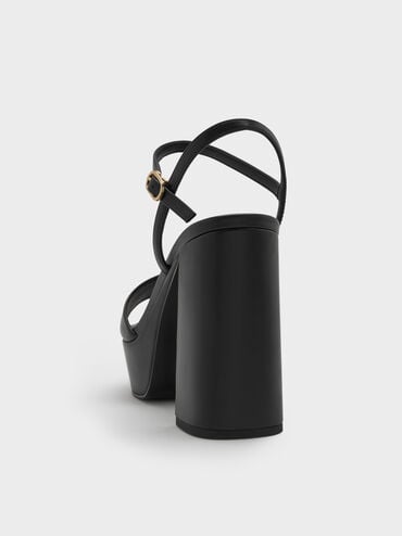 Block-Heel Platform Sandals, Black, hi-res