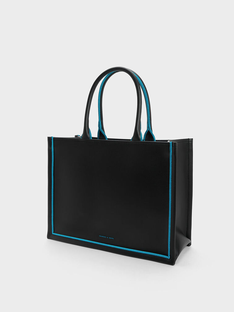 Jump Contrast-Trim Tote Bag, Black, hi-res