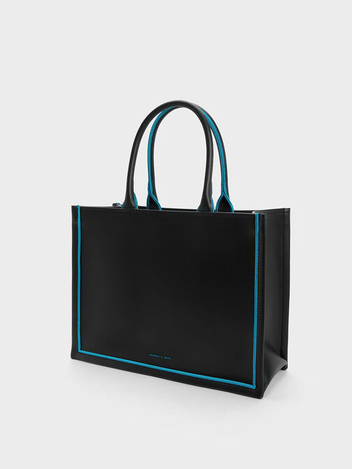 Jump Contrast-Trim Tote Bag, Black, hi-res