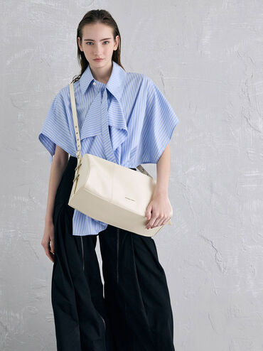 Bryna Panelled Grommet-Strap Crossbody Bag, Cream, hi-res