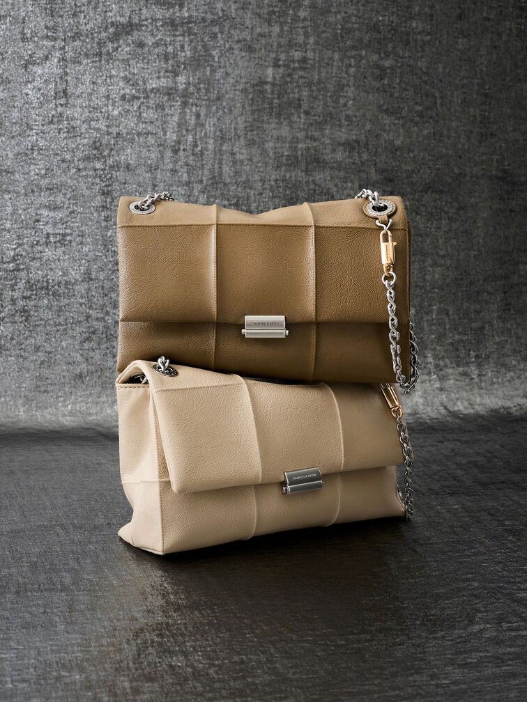 Delfina Quilted Chain-Strap Shoulder Bag, Sand Beige, hi-res