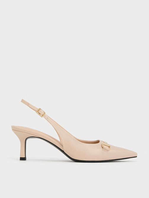 Metallic-Accent Slingback Pumps, Nude, hi-res