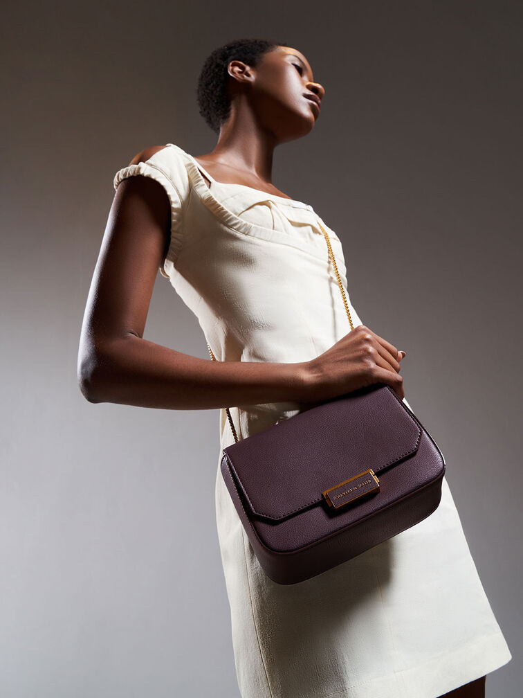 Chain Strap Shoulder Bag, Dark Oak, hi-res