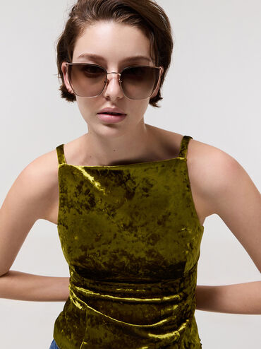 Shea Metallic-Rim Square Sunglasses, Rose Gold, hi-res