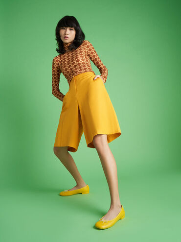 Bead Embellished Bow-Tie Ballerina Flats, Yellow, hi-res