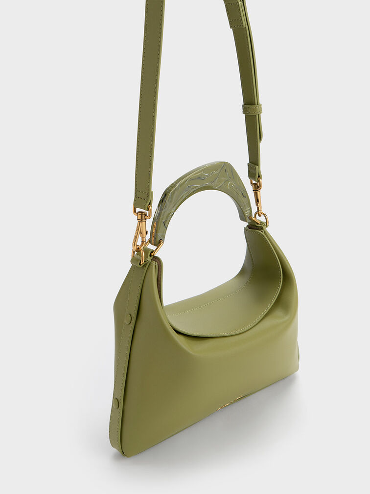 Marlin Acrylic Handle Hobo Bag, Olive, hi-res