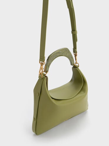 Marlin Acrylic Handle Hobo Bag, Olive, hi-res