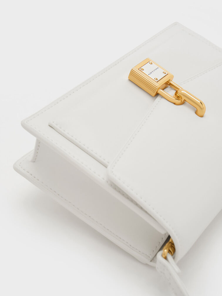Padlock Envelope Crossbody Bag, White, hi-res