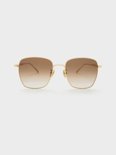 Delta Metallic-Rim Square Sunglasses, Gold, hi-res