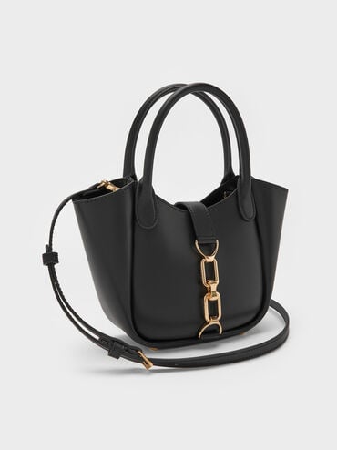 Agatha Chain-Accent Tote Bag, Black, hi-res