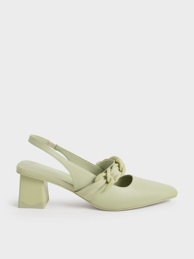 Braided Chain-Link Slingback Pumps, Sage Green, hi-res