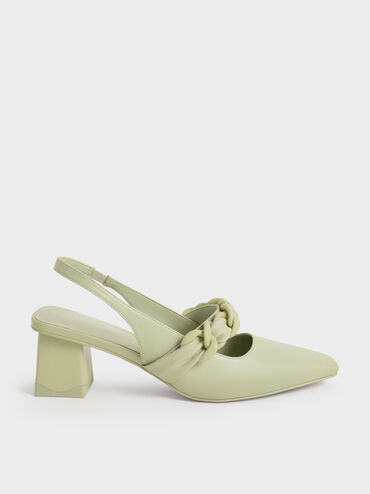 Braided Chain-Link Slingback Pumps, Sage Green, hi-res