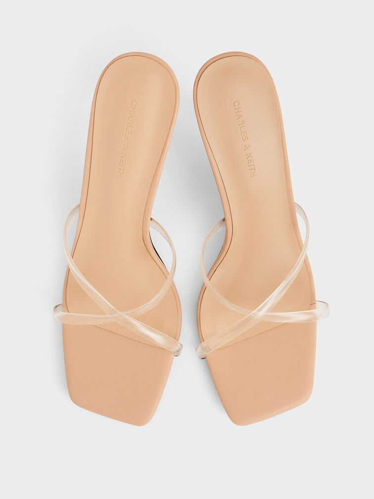 Crossover-Strap Stiletto-Heel Sandals, Nude, hi-res