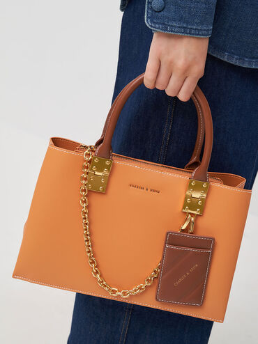 Large Double Handle Handbag, Pumpkin, hi-res