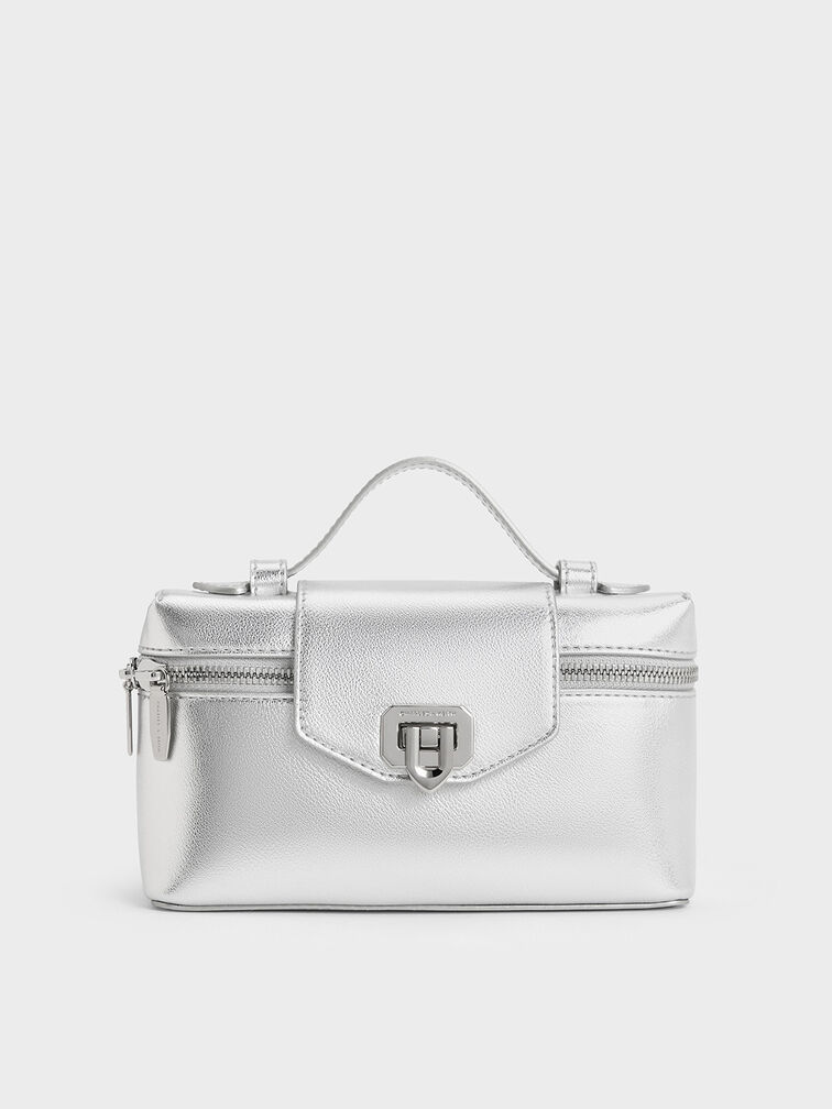 Arwen Metallic Top Handle Vanity Bag, Silver, hi-res