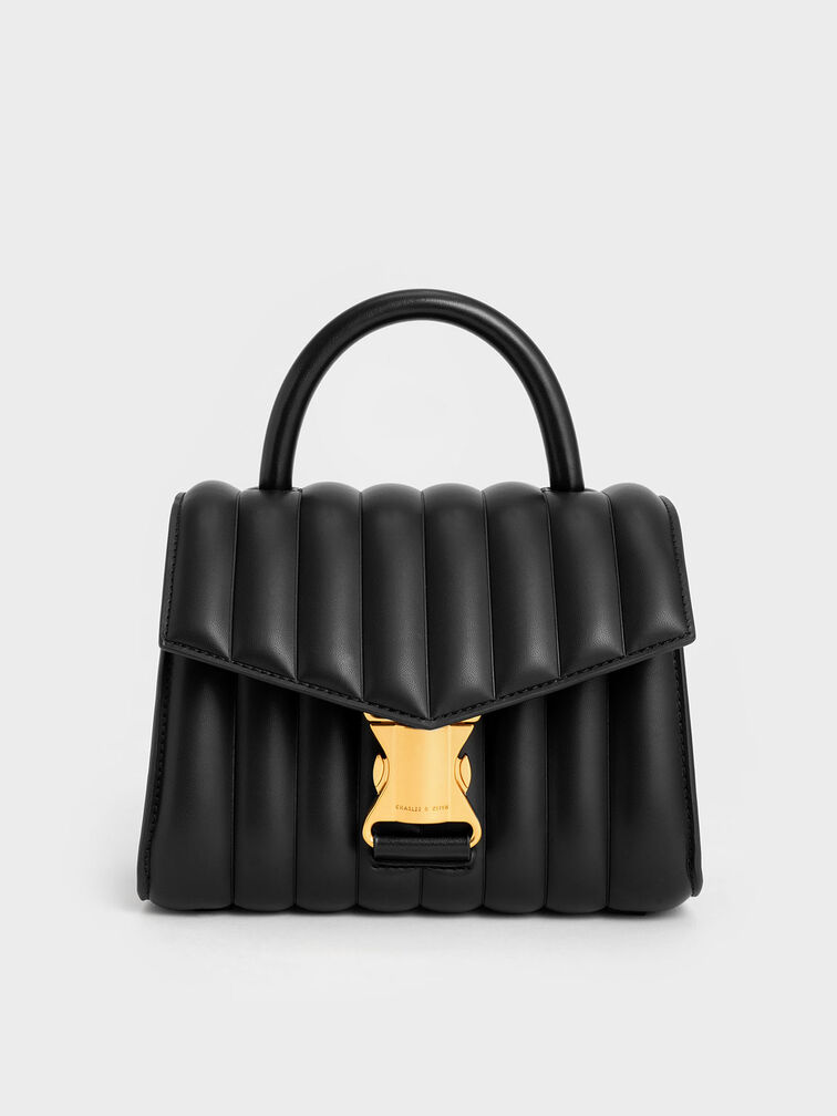 Ivy Metallic Buckle Bag, Black, hi-res