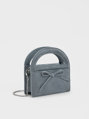 Reese Bow Top Handle Wristlet, Smoky Blue, hi-res