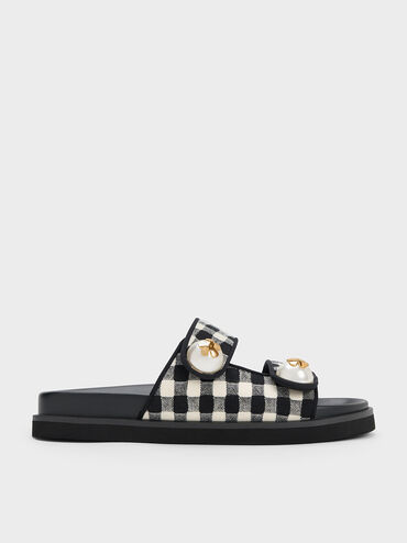 Aeryn Pearl Embellished Gingham Slides, Multi, hi-res