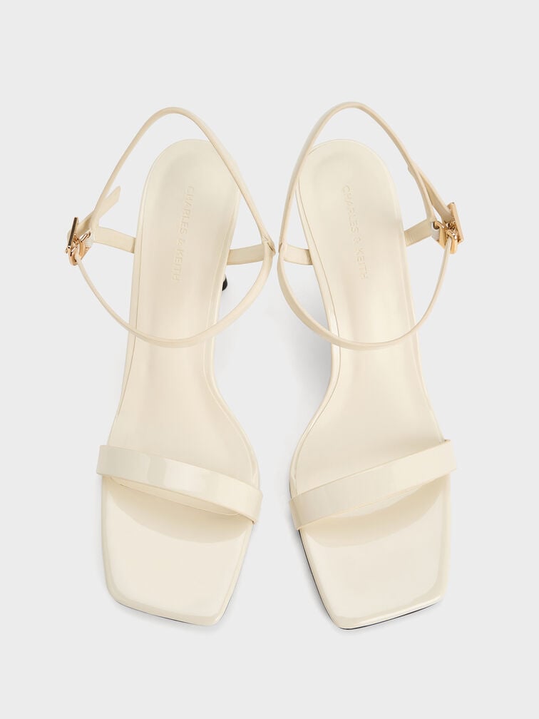 Patent Square-Toe Ankle-Strap Heeled Sandals, Chalk, hi-res