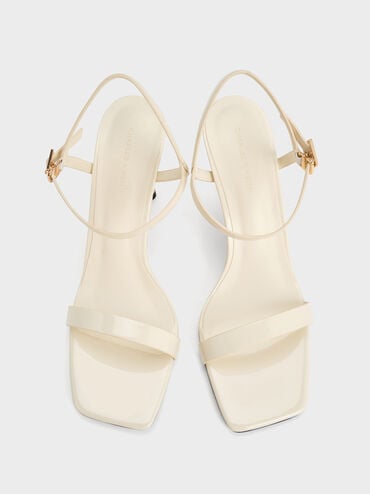 Patent Square-Toe Ankle-Strap Heeled Sandals, Chalk, hi-res