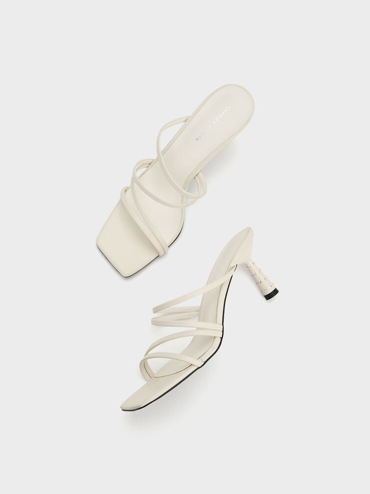 Embellished Cone Heel Sandals, Cream, hi-res